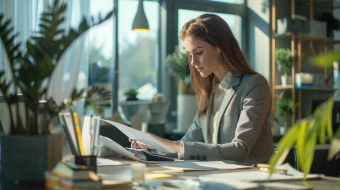 HR professional conducting an annual benefits audit at office desk